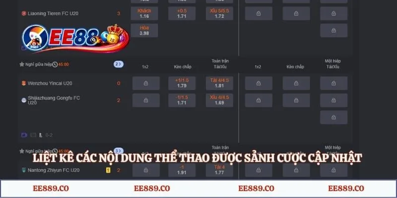 Liệt kê các nội dung thể thao được sảnh cược cập nhật thường xuyên