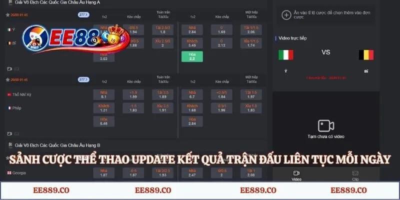 Sảnh cược thể thao update kết quả trận đấu liên tục mỗi ngày