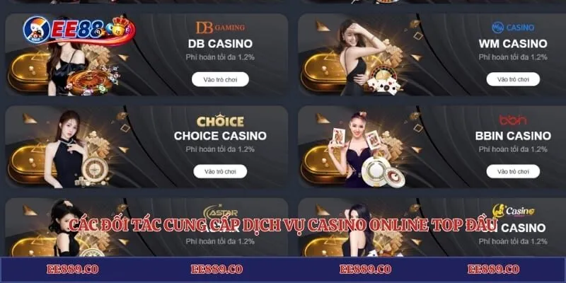 Các đối tác cung cấp dịch vụ Casino Online top đầu