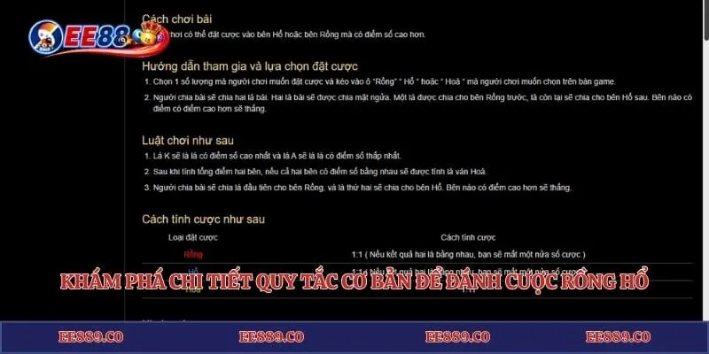 Rồng Hổ EE88 - Cẩm Nang Đặt Cược Săn Thưởng Thắng Lớn 3 Khám phá chi tiết quy tắc cơ bản để đánh cược Rồng Hổ